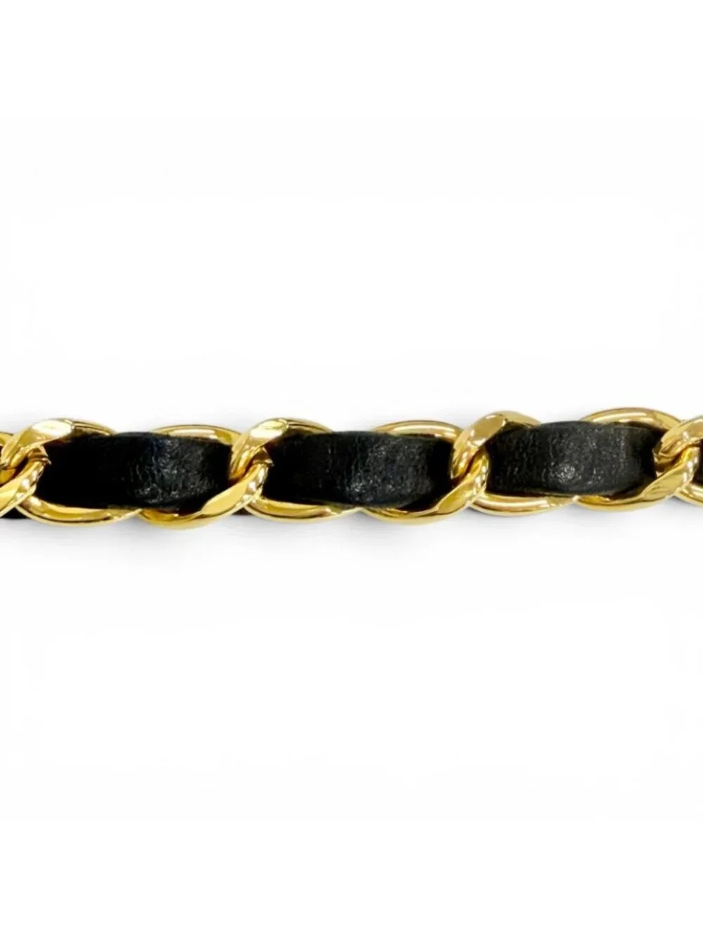 Chanel Vintage Leather Chain Belt with CC Logo Charm Gold Black Recommended